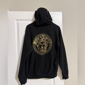 Rare Authentic Fendi X Versace Unisex Black Hoodie with Gold Medusa